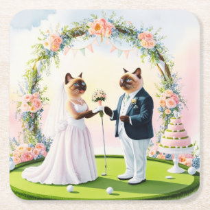 Thema einer Golfhochzeit für Cat Lovers Rechteckiger Pappuntersetzer