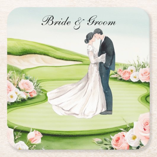 Thema einer Golfhochzeit Rechteckiger Pappuntersetzer (Vorderseite)