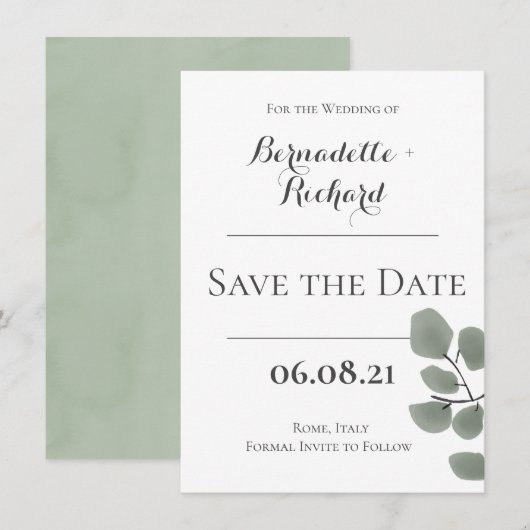 Thema Eukalyptus-Blätter Save The Date (Vorne/Hinten)