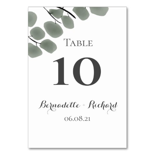 Thema Eukalyptus-Blätter Tischnummer (Vorderseite)