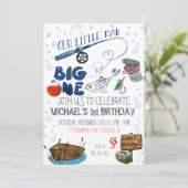 Thema Fischen Erster Geburtstag Einladung (Stehend Vorderseite)