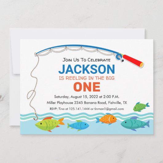 Thema Fischerei Einladung zum ersten Geburtstag (Vorderseite)