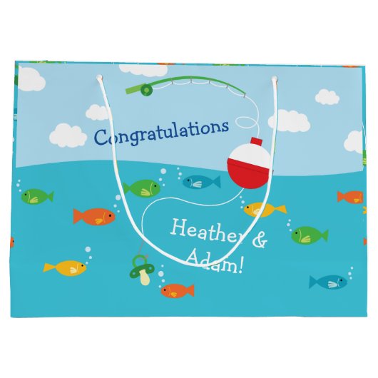 Thema Fischerei Kinderdusche für Fischer Große Geschenktüte (Rückseite)