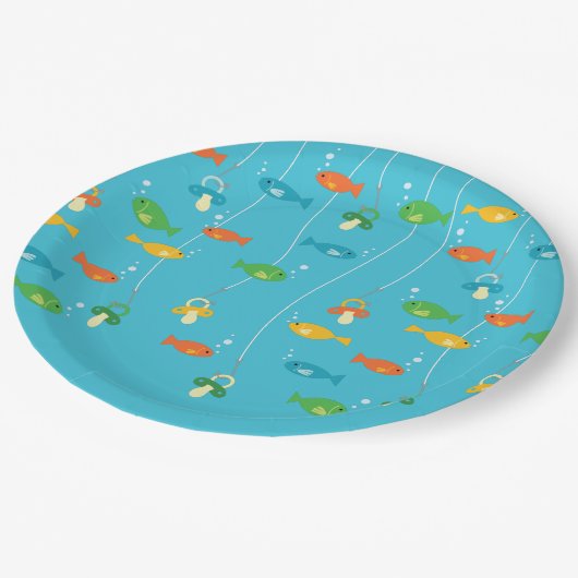 Thema Fischerei Kinderdusche für Fischer Pappteller (Schrägansicht)