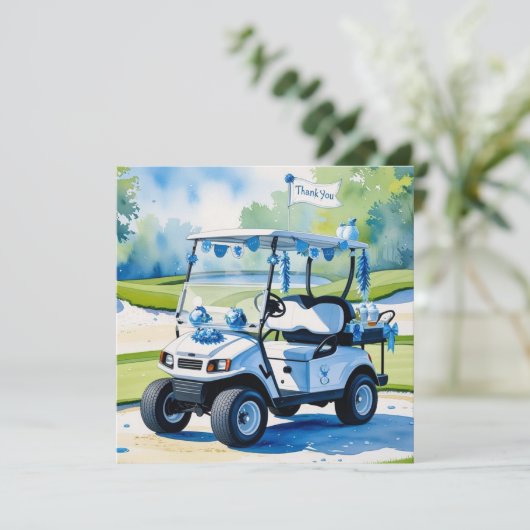 Thema Golf Baby Shower Boy Dankeskarte (Stehend Vorderseite)