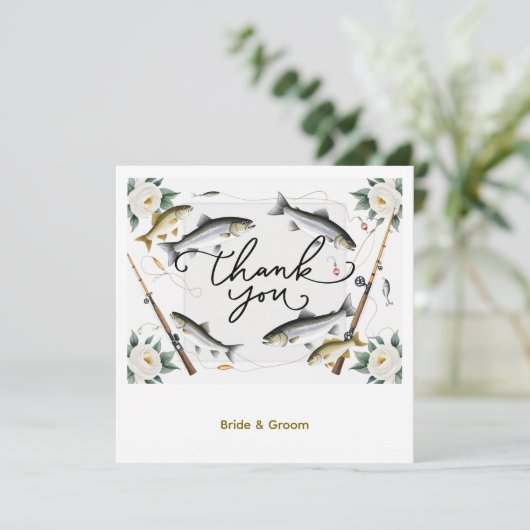 Thema Hochzeitsfeiern für Angelfreunde Dankeskarte (Stehend Vorderseite)