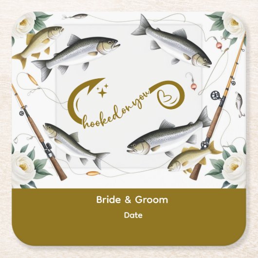 Thema Hochzeitsfischerei für Angelliebhaber Papier Rechteckiger Pappuntersetzer (Vorderseite)