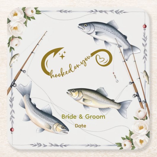 Thema Hochzeitsfischerei für Angelliebhaber Papier Rechteckiger Pappuntersetzer (Vorderseite)