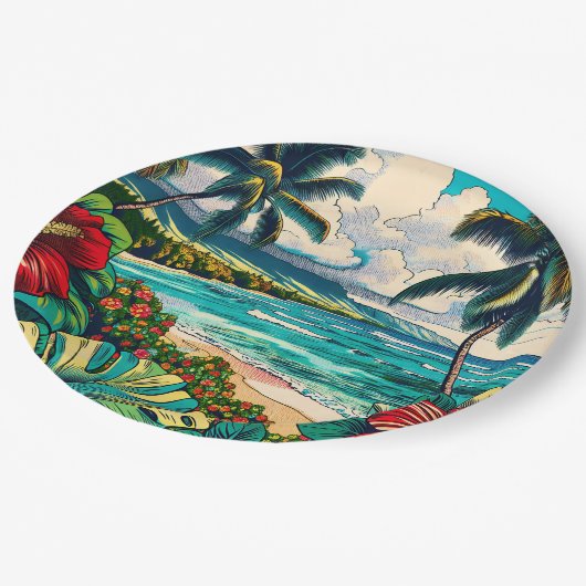 Thema hübsche Hawaiianische Insel Pappteller (Schrägansicht)