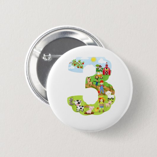 Thema "Landtiere zum dritten Geburtstag" Button (Vorne & Hinten)