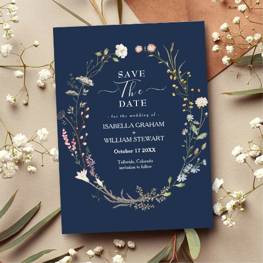 Thema Navy Watercolor-Wildblume Save the Date Einladung