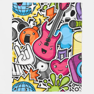 Thema Neon Retro-Musik Fleecedecke