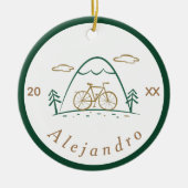 Thema Niedliches Fahrraddesign (grün und braun) Keramik Ornament (Vorne)