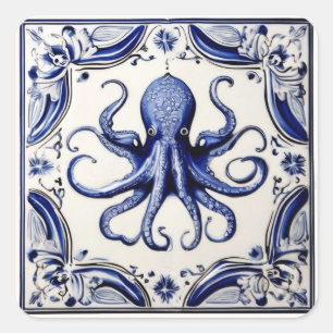 Thema "Octopus Blau und Weißer Meer" Quadratischer Aufkleber