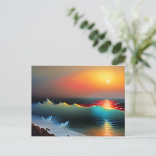 Thema "Ozean und Sonnenuntergang" Postkarte (Stehend Vorderseite)