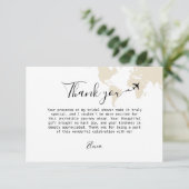 Thema Reise Brautparty Weltkarte Beige Dankeskarte (Stehend Vorderseite)