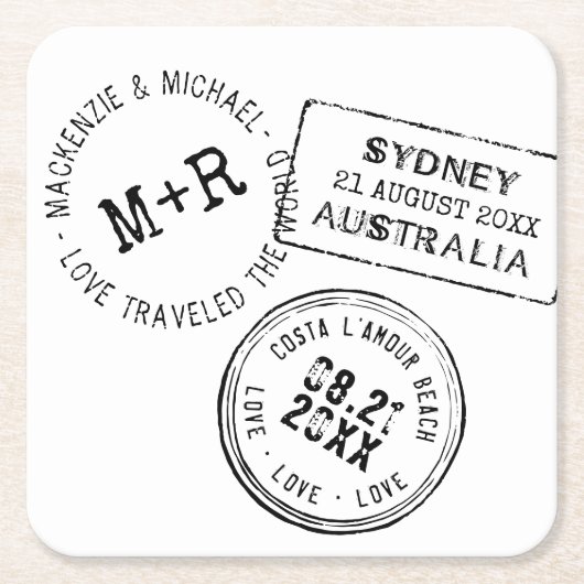 Thema Reisen EDITABLE TEXT Passport Briefmarke Rechteckiger Pappuntersetzer (Vorderseite)