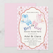 Thema rosa und blaue Babyschuhe Einladung (Vorne/Hinten)