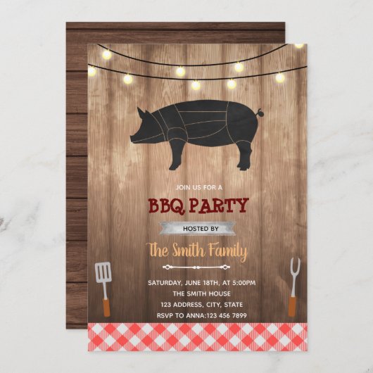Thema Rustikale Grillen Einladung (Vorne/Hinten)