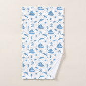 Thema Sailboat Ocean | Blau und Weiß Badhandtuch Set (Handtuch)