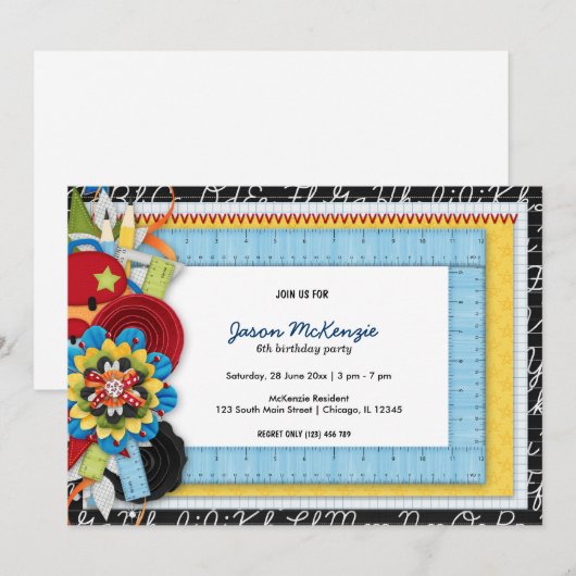 Thema Schulgeburt Einladung (Vorne/Hinten)