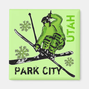 Thema-Skifahrermagnet Park City Utah grüner Magnet