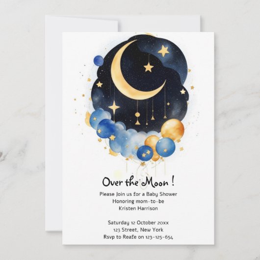 Thema "Sky Baby Shower Moon & Stars" Einladung (Vorderseite)