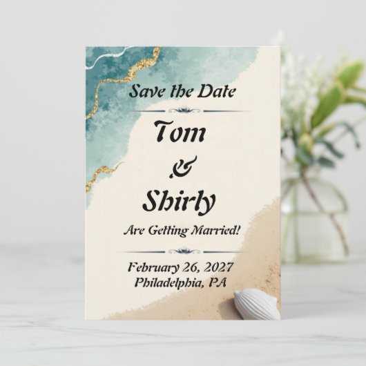 Thema Strand speichern Sie die Datumskarten Save The Date (Stehend Vorderseite)