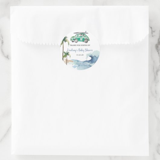 Thema Surfen Kinderdusche Einladung Beach Baby Runder Aufkleber (Tasche)