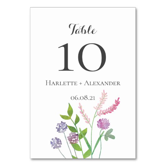 Thema Wildblumen Tischnummer (Vorderseite)
