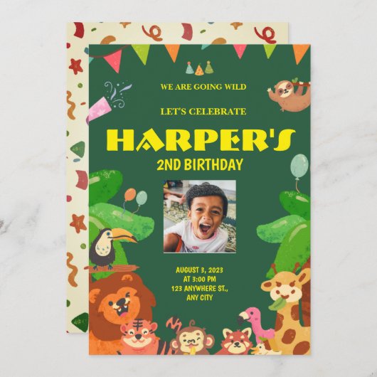 Thema Wildtiere Einladung (Vorne/Hinten)