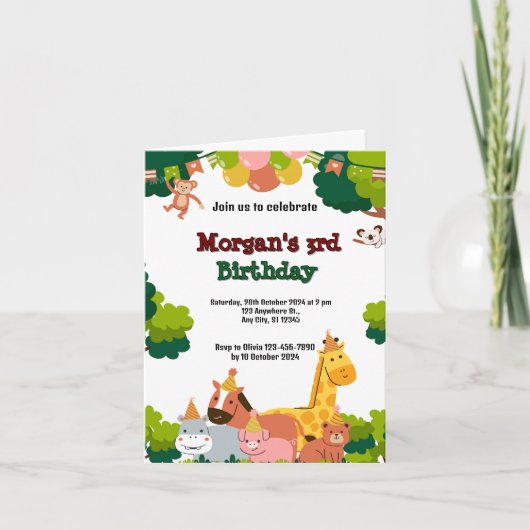 Thema Wildtiere Einladung (Vorderseite)