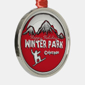 Thema Winter-Park-Colorados rote Silbernes Ornament (Rechts)