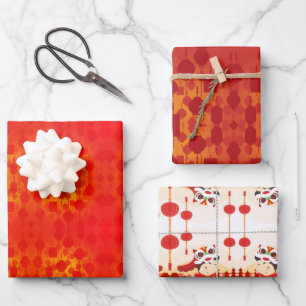 Theme Löwentanz und chinesische Laternen WP Geschenkpapier Set