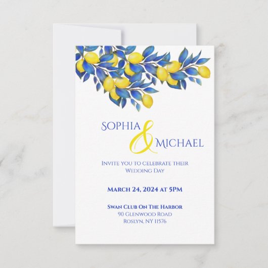 Theme Mediterranean Lemon Wedding Einladung (Vorderseite)
