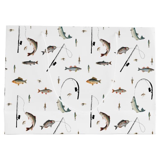 Theme-Muster für Fische mit Angelruten Große Geschenktüte (Rückseite)