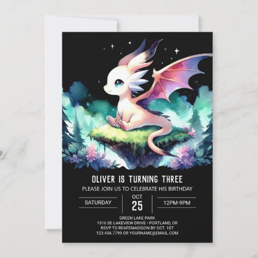 Theme Niedlich Dragon Birthday Einladung (Vorderseite)