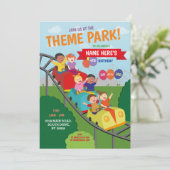 Theme Park Rollercoaster Rides Geburtstagsparty Einladung (Stehend Vorderseite)