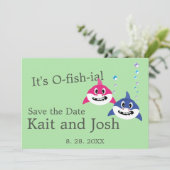 Theme Wedding Fish Funny Hai speichern Datum Einladung (Stehend Vorderseite)