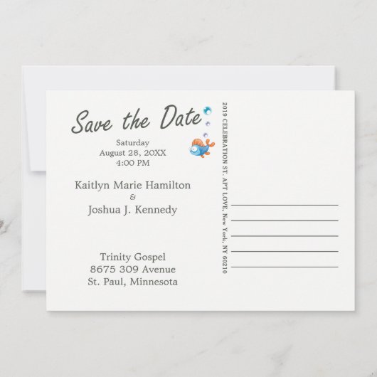 Theme Wedding Fish Funny Hai speichern Datum Einladung (Rückseite)