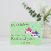 Theme Wedding Fish Funny Hai speichern Datum Postkarte (Stehend Vorderseite)