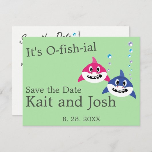 Theme Wedding Fish Funny Hai speichern Datum Postkarte (Vorne/Hinten)