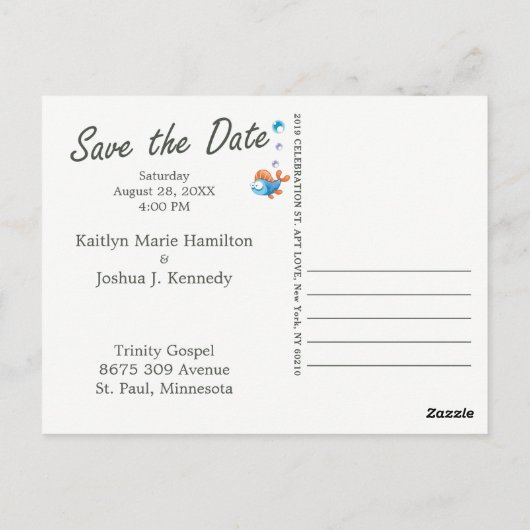 Theme Wedding Fish Funny Hai speichern Datum Postkarte (Rückseite)