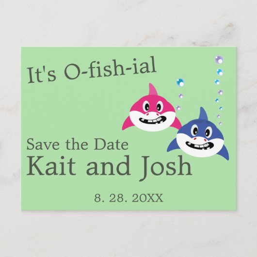 Theme Wedding Fish Funny Hai speichern Datum Postkarte (Vorderseite)