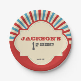 Themed 1. Geburtstag des roten blauen Fotozirkuses Pappteller