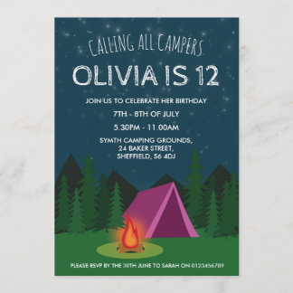 Themed Geburtstags-Party Einladung des Campings