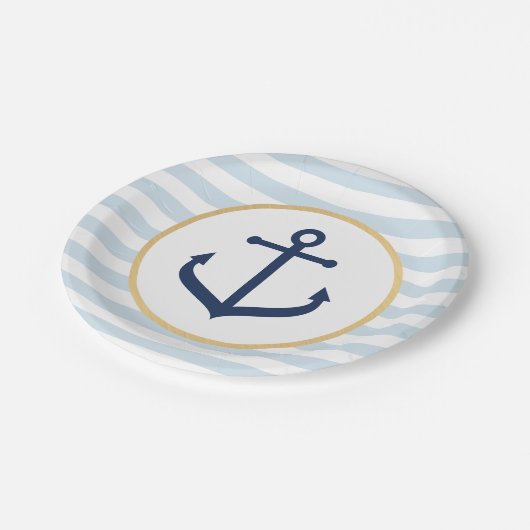 Themed PapiernautischTeller - blauer Anker Pappteller (Schrägansicht)
