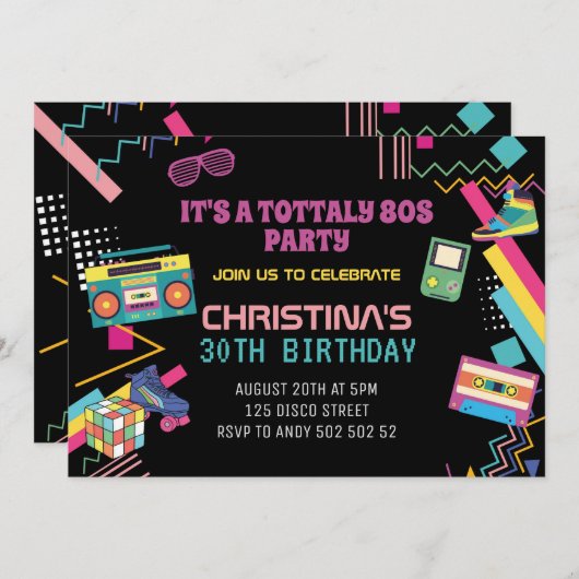 Themed Retro 80er Disco Party I Liebe Die 80er Jah Einladung (Vorne/Hinten)