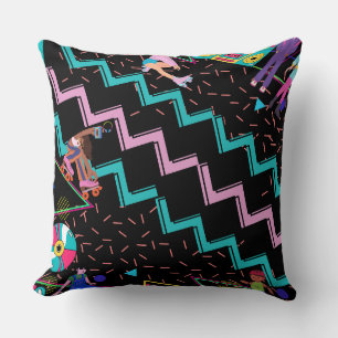 Themed Throw Kissen der 90er Jahre / Wiggly Lines 