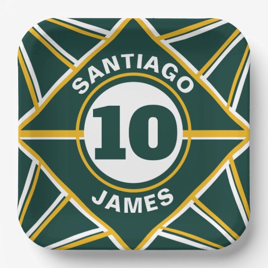 Themen-Papiertafel für den grünen und gelben Sport Pappteller (Vorderseite)